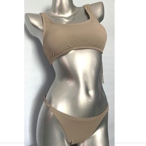 Calvin Klein Swimwear Women's Nwt Beige Ribbed Swim Bikini Top & Bottom Set